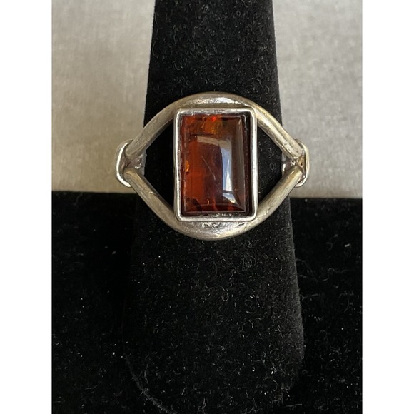 Vintage 925 Sterling Silver Amber Gemstone Ring Size 8 Estate Jewelry - Picture 2 of 8